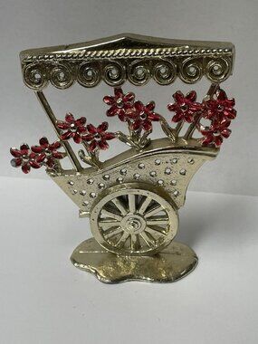 Vintage REVERE MFG. Gold Toned Metal Earring Holder Flower Cart
